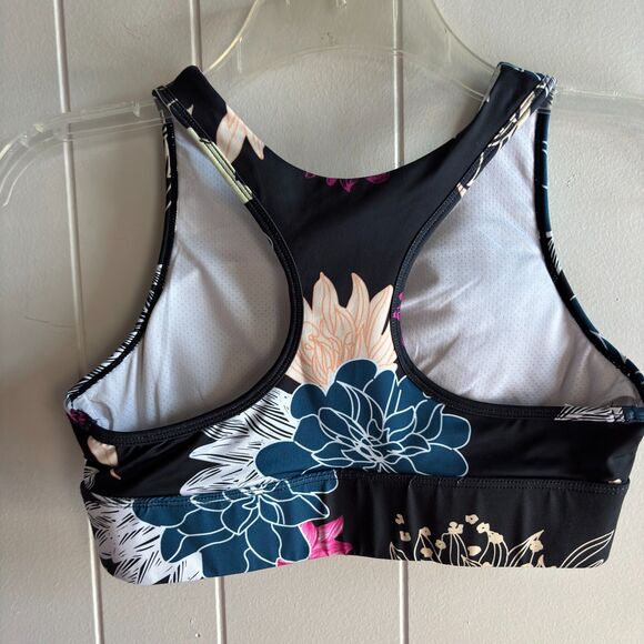 Women’s L Blue Floral Racerback Fitness Bra Wide Band, Removable Padded Cups #V - Picture 3 of 4